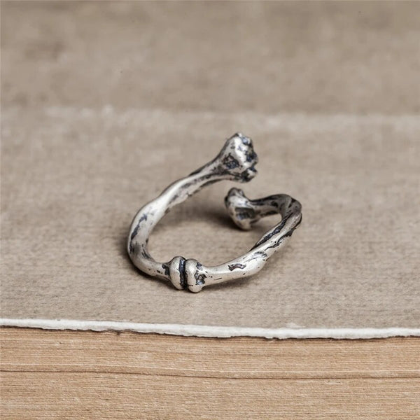 925 Sterling Silver Bone Cross Thighbone Skeleton Punk Men Ring