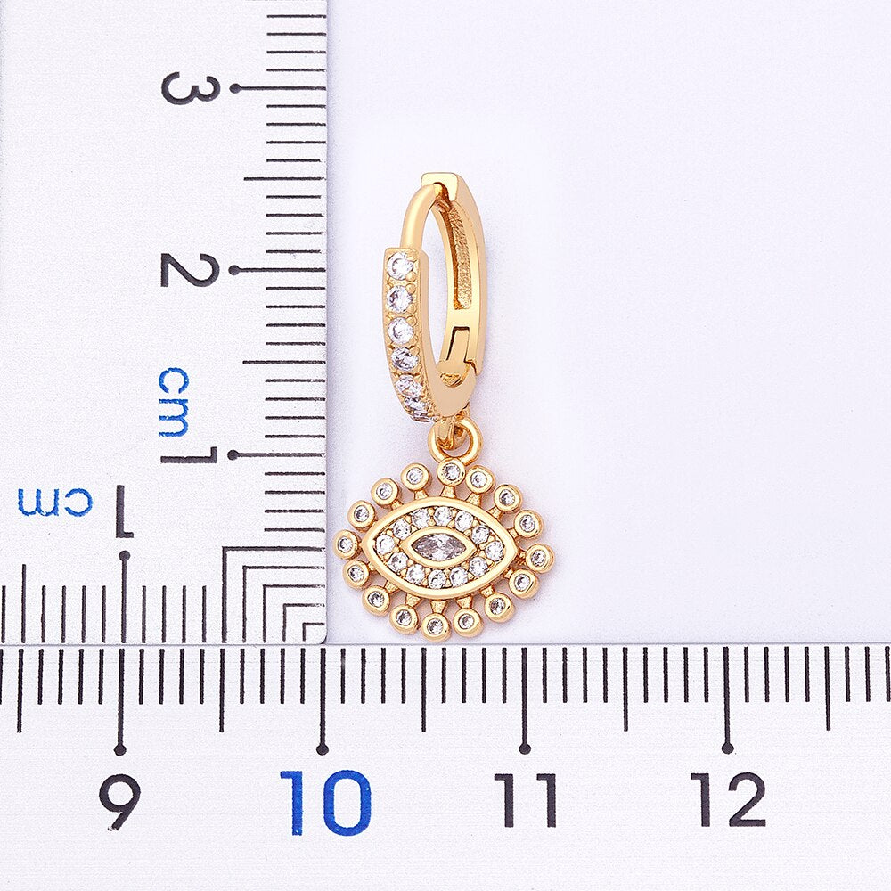 Luxury Bohemian Copper Zircon Gold Color Evil Eye Hoop Earrings for Women