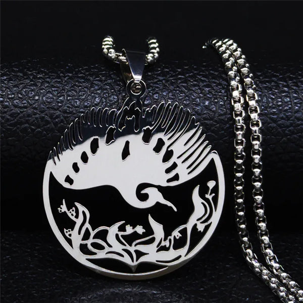 Silver Color Animal Bird Stainless Steel  Phoenix Pendant Necklace for Women