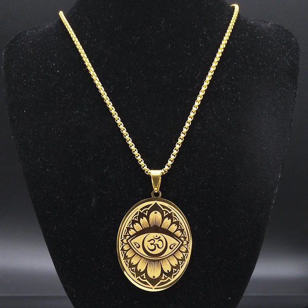 Lotus Om Pendant Stainless Steel Necklace