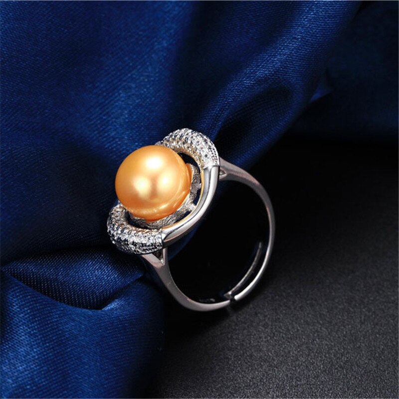 Elliptical hollow 10-11mm AAAA natural freshwater pearl ring for women gift