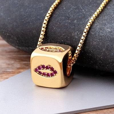 New Luxury Cute Cube Dice Heart Necklace Copper Zircon Gold Color Chain Necklace For Women