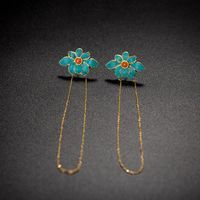 Original design drop glue enamel porcelain lotus fringed Earrings