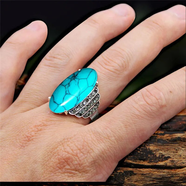 Vintage Eye Shape Syntetic Turquoises Rings For Women