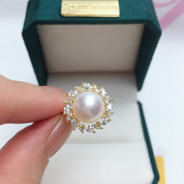 Wreath Natural Pearl Ring Trendy 14K Real Gold Plated Design Party Ring