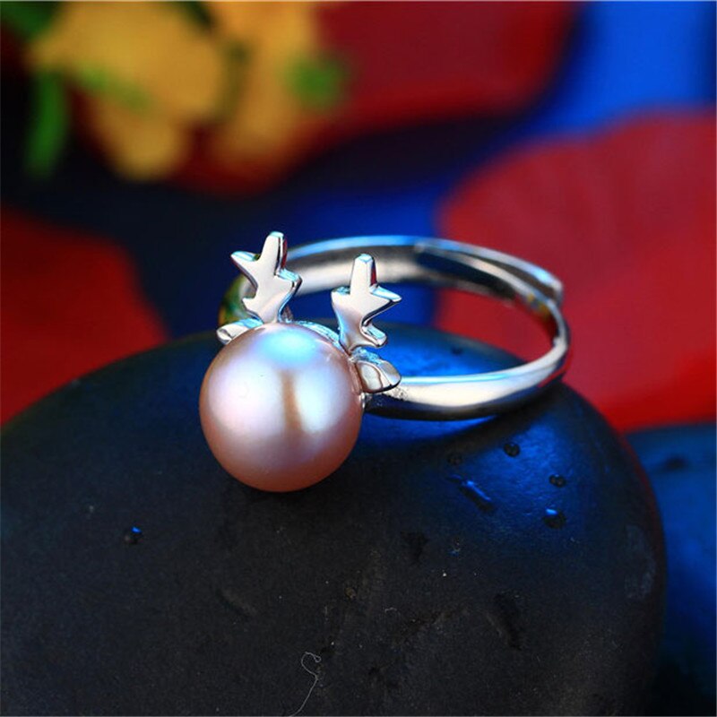 Fine Fawn 8mm Genuine Natural Pearl Ring, 925 Sterling Silver Rings for Women