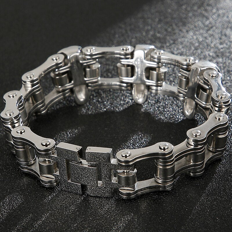 Gothic Skull Man Bracelet Men's Solid Stainless Steel Skeleton Cycling Chain Link Bracelets