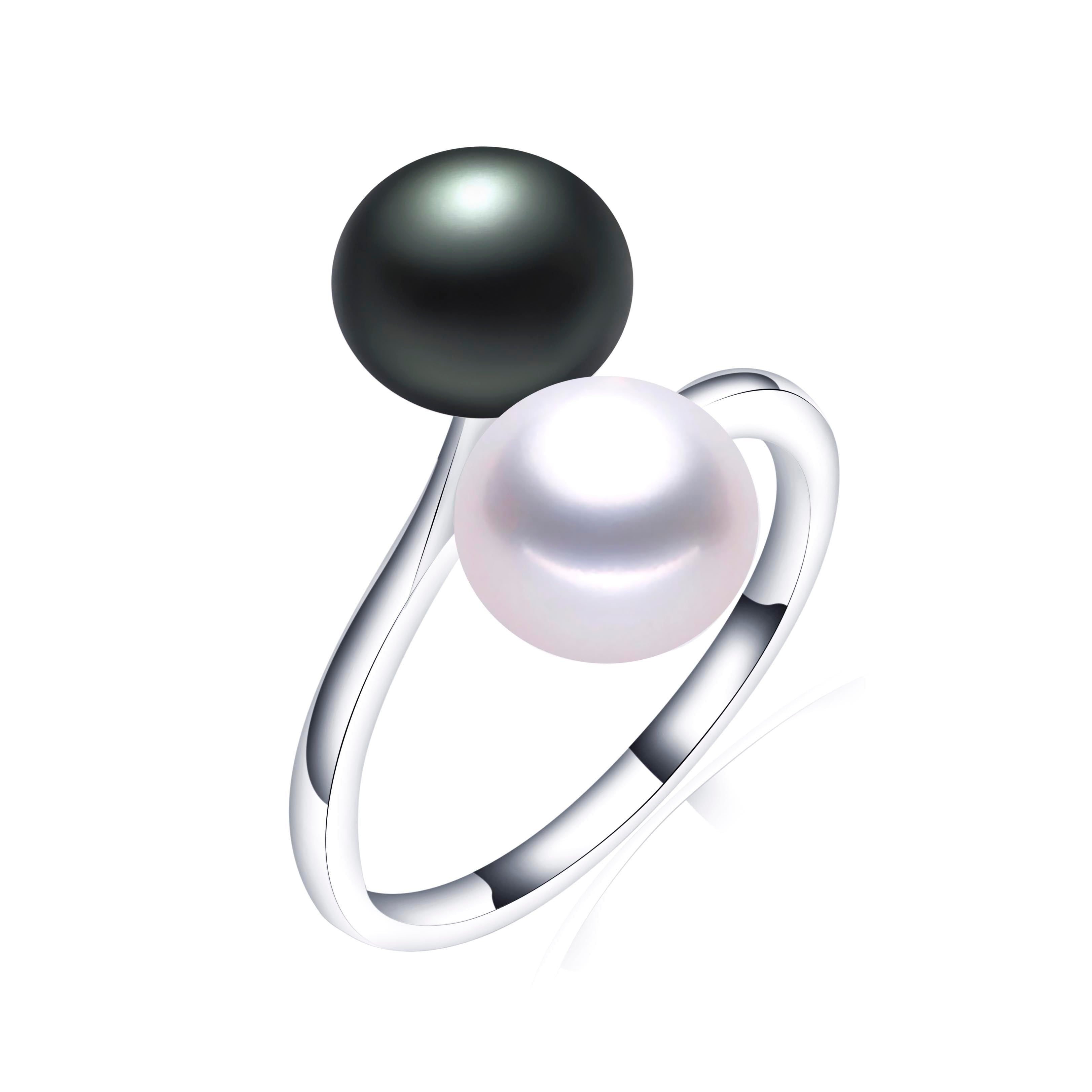 Fashion Simple Double Natural Freshwater Pearls 925 Silver Open Finger Ring