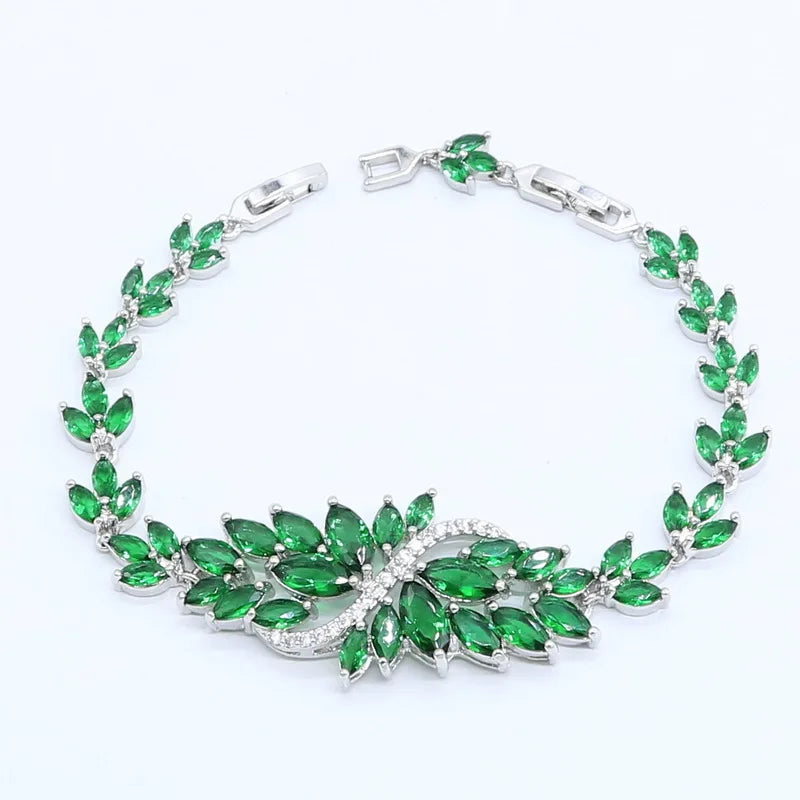 Geometric Green Semi-precious  Silver Color Jewelry Sets for Women