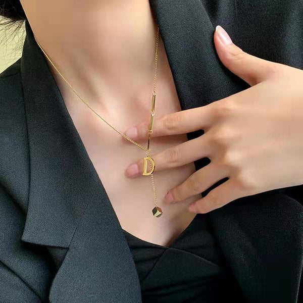 Fashion  Elegant Noble letter D Sexy Cube Tassel Charms Chain Choker Necklace Pendant For Women