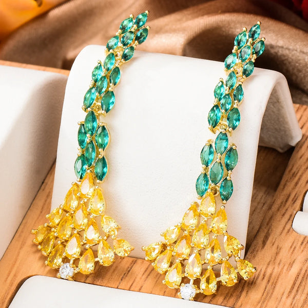 High Quality Gorgeous Trendy Yellow Pink Drop Earrings for Women Girl Bridal Luxury Jewelry