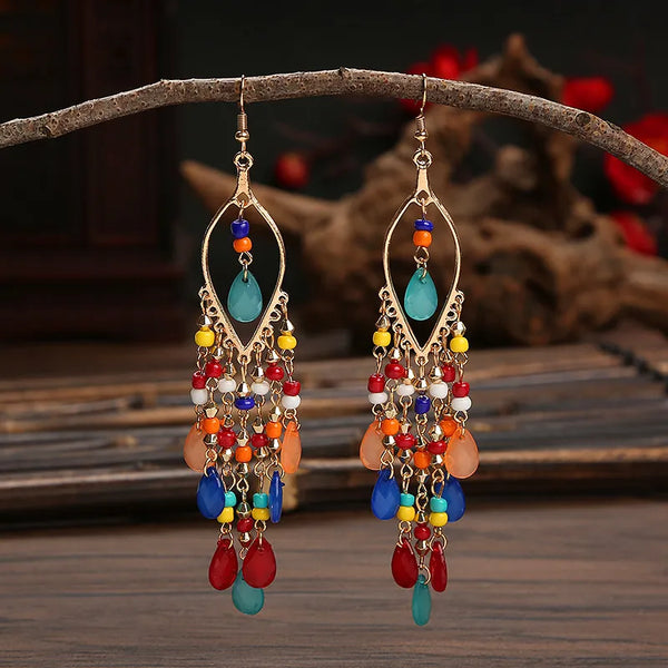 Ethnic Long Acrylic Water Drop Earrings for Women