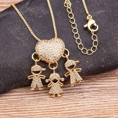 New Design 9 Styles Luxury Copper Zircon Boy Girl Heart Pendant Women