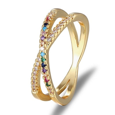 Top Quality Colorful Rainbow CZ Ring For Women