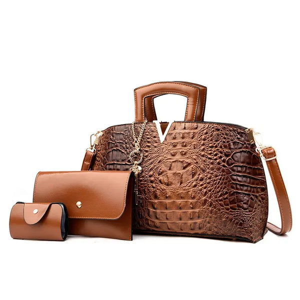 Luxury 3 Sets Fashion High Quality Leather Women Tote Handbag