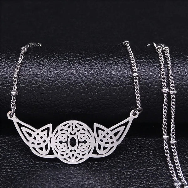 Fashion Silver Color Irish Knot Stainless Steel Chain Necklace for Women