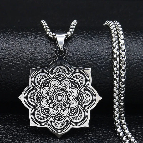 Mandala Flower of Life Stainless Steel Datura Stramonium Necklace for Women