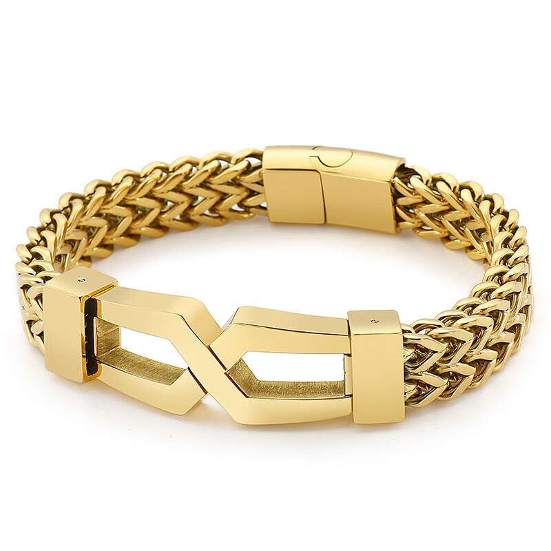 Luxury Gold Plated Men Bracelet Black Stainless Steel 12MM Link Chain