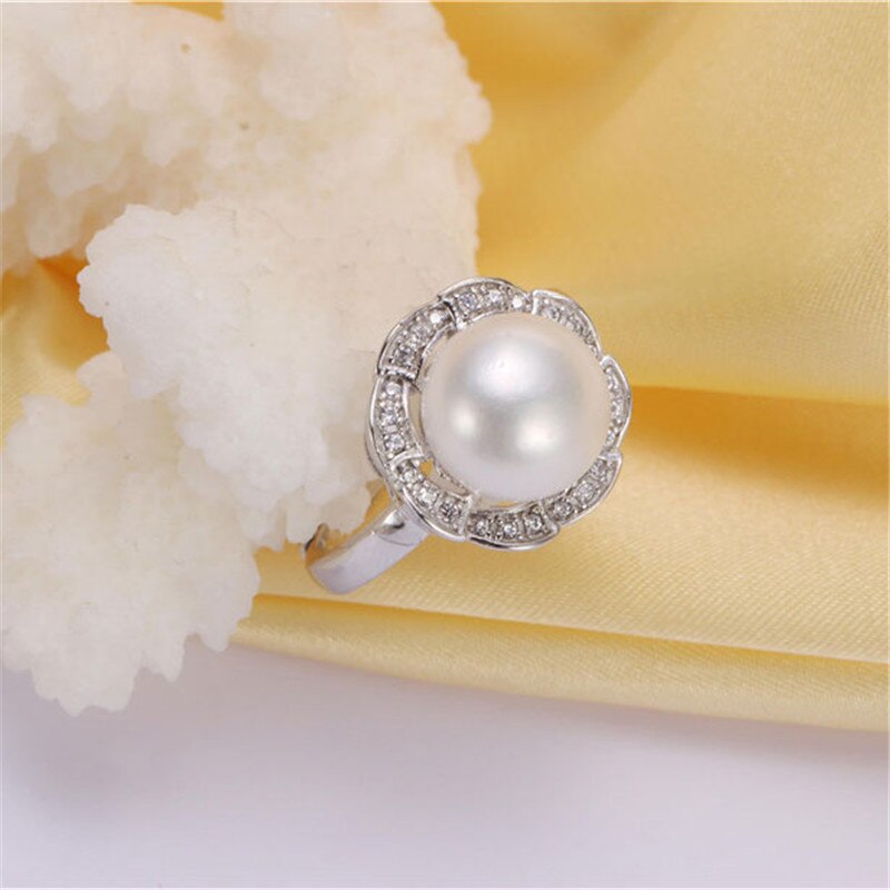 Round eight-petal flower 10-11mm natural freshwater pearl ring for women gift