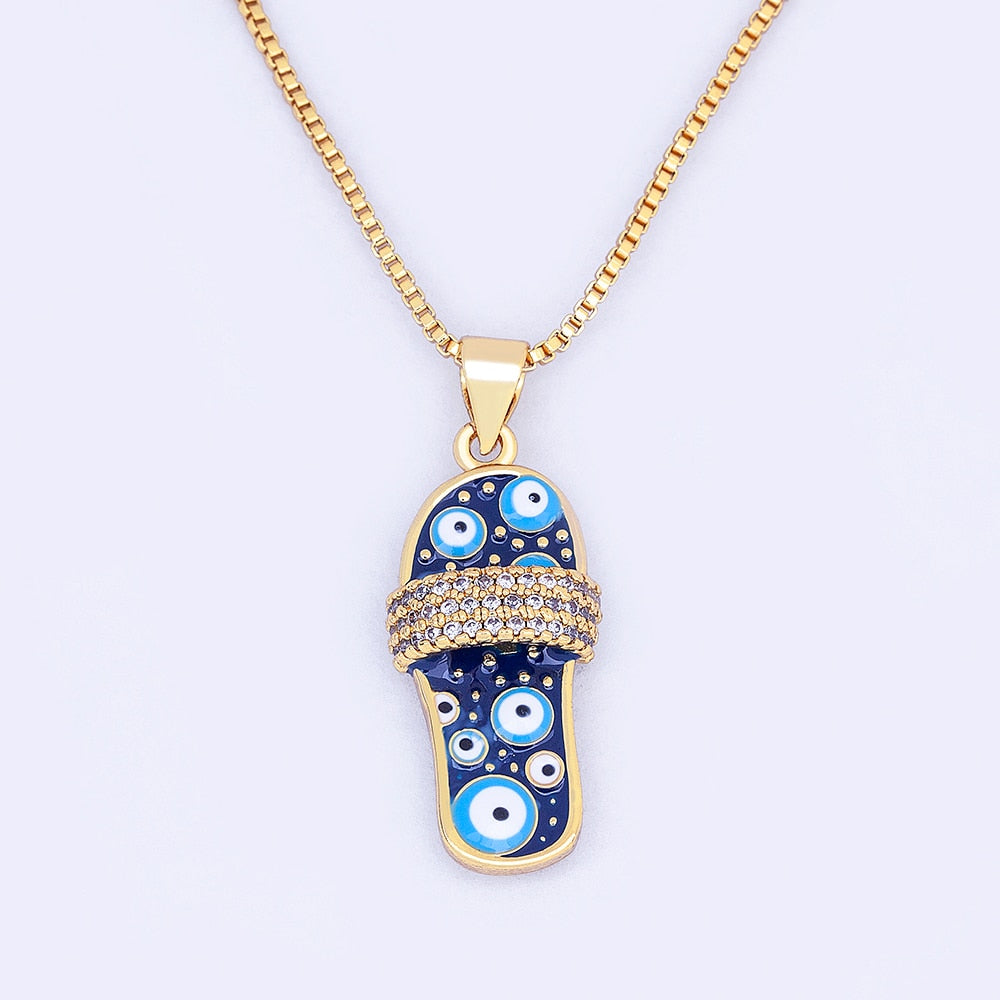 Mirco Pave CZ Rhinestone Enamel Slipper Pendant For Women