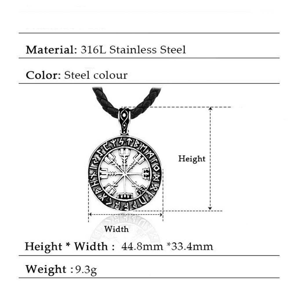 Vintage Stainless Steel Viking Compass Pendant Necklace Men