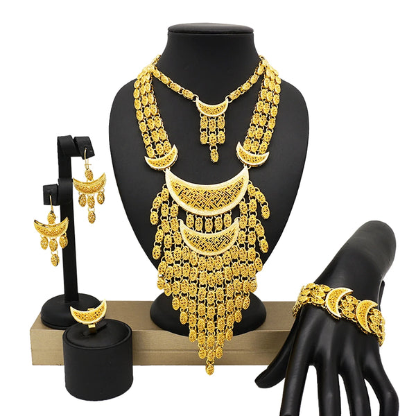 Dubai Big Necklace Classic Moon Shape African Women Wedding Jewelry Sets