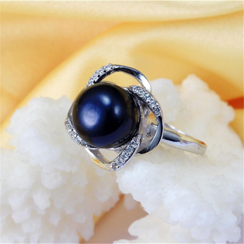 AAAA High Luster White Bread Round Freshwater Adjustable Ring For Women