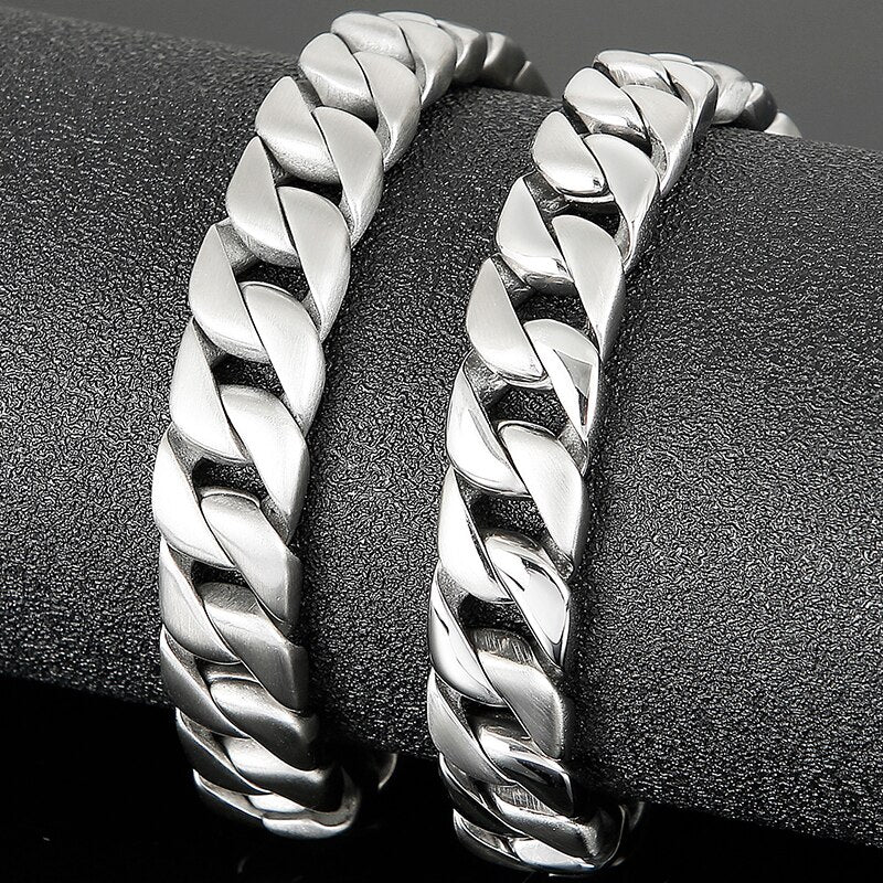 Matter Brushed 316L Stainless Steel Men's Wrist Bracelet Man 12MM Link Chain Men