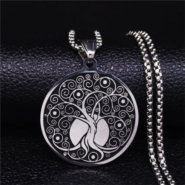 Tree of Life Stainless Steel Statement Necklace for Women Silver Color Necklaces