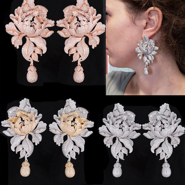 Luxury 4 Colors Gorgeous Exquisite Chinese peony flower Earrings for Women