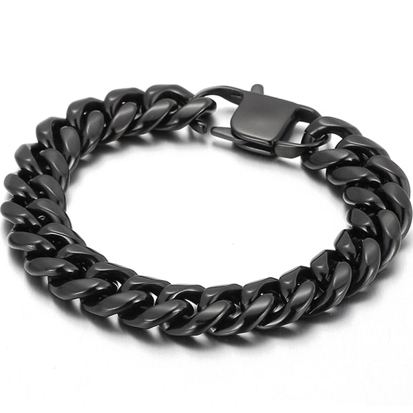 14MM Cuban Chain On Hand Bracelet Man Solid Polished Stainless Steel Curb Cuban Link Men's Bracelets