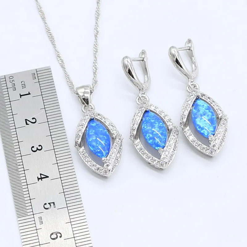 Blue Opal Earrings Rings Necklace Pendant Zircon Bracelet Gift