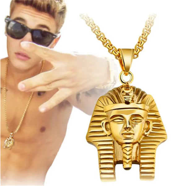 Men Hip Hop Egypt Pharaoh Sphinx Pendant With Stainless Steel Chain Head Pendant