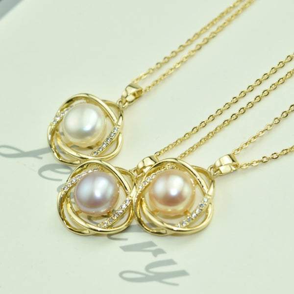 Gold Pearl Necklace 925 Sterling Silver Jewelry 100% Real Pearl Simple Choker Necklace Pendant