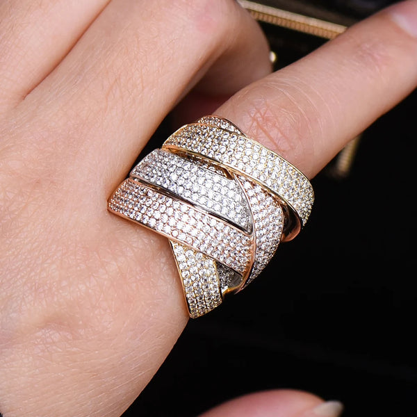 Luxury Noble Women Big Full CZ Ring Gothic Dubai Style Bridal Wedding Party Anniversary Best Gift