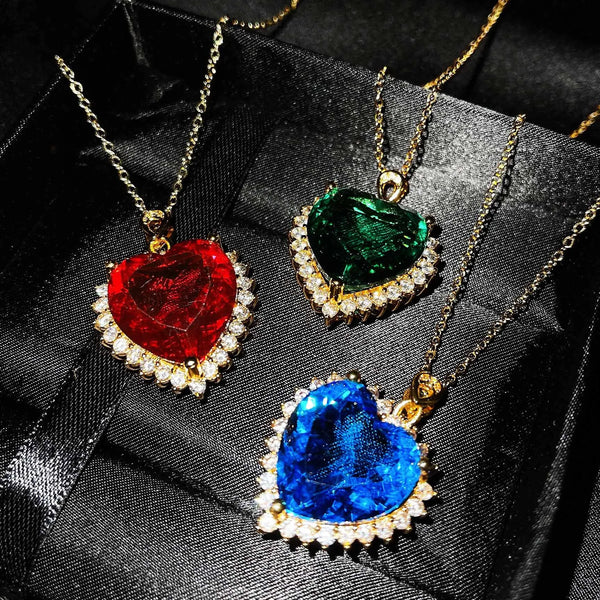 Luxury Heart of the Ocean Crystal Necklaces Big Pendants Bule/Red/Green Crystals For Women