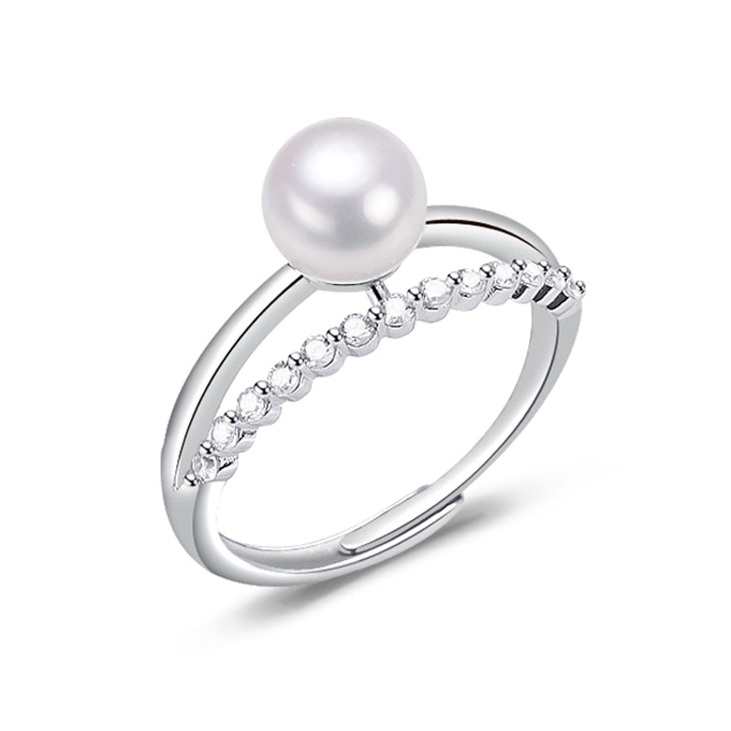 New Trendy Pearl Ring Natural Freshwater Pearl 925 Sterling Silver Good Quality Zircon Ring