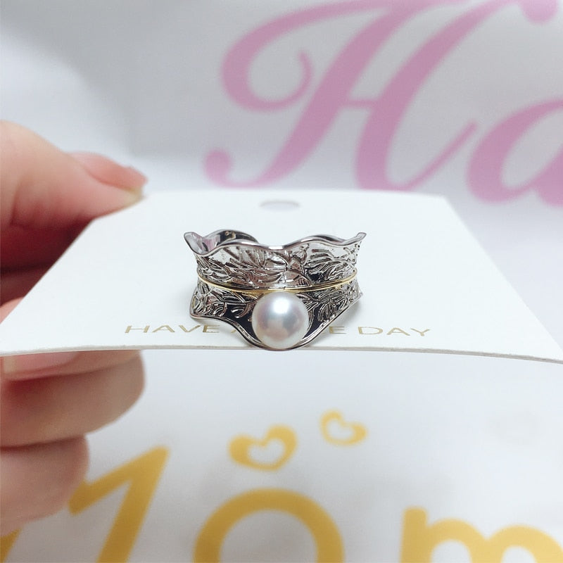 Italian Craft Gold Gild Pearl Ring