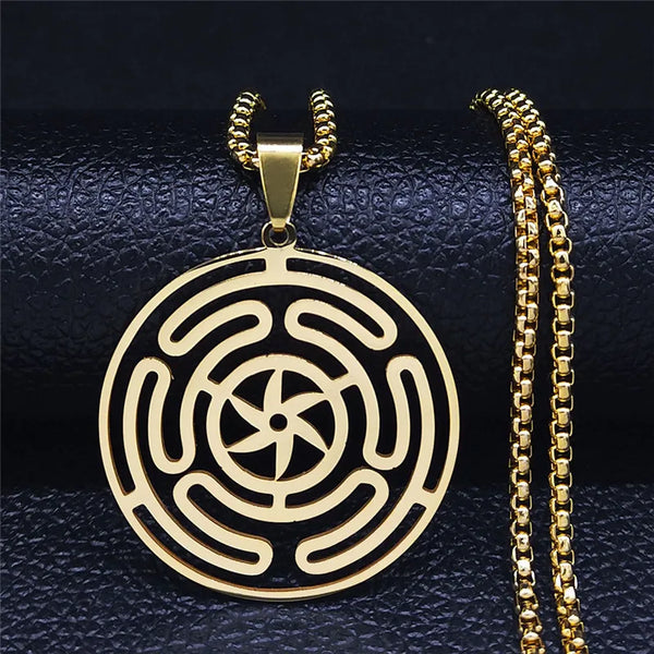 Hekate Wheel Stainless Steel Chain Necklaces  Strophalos Hecate Magic Symbol Logo Charm