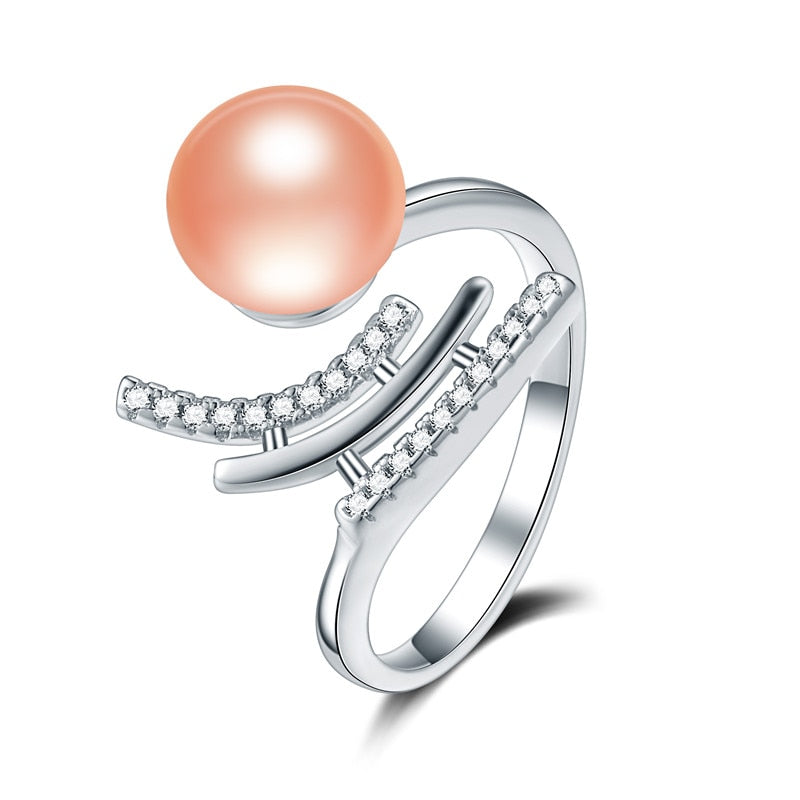 925 Sterling Silver Rings For Women Fashion 8-9mm Natural Freshwater Pearl Jewelry Ring