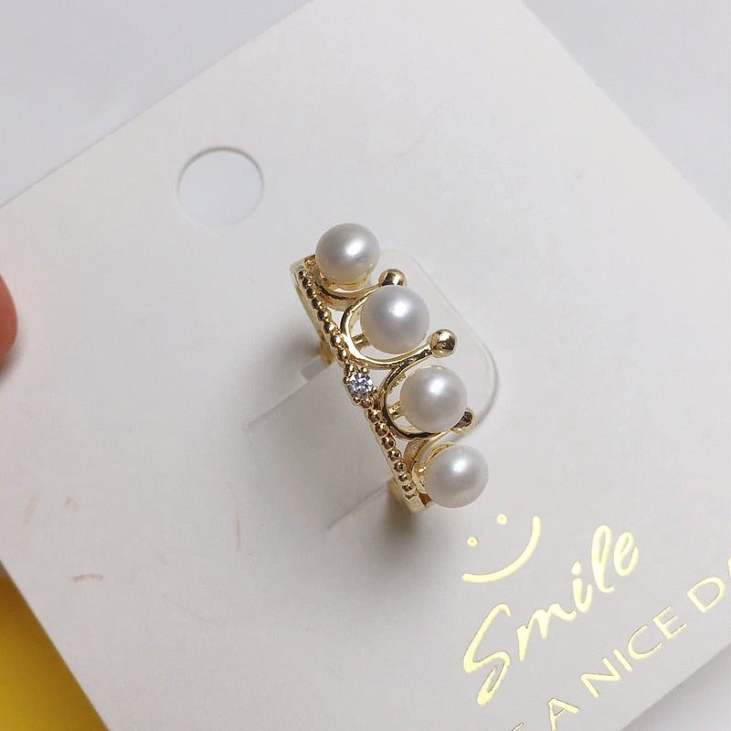 New Vintage Design Pearl Ring 14K Gold Filled Crown Many Real Natural Pearls Engagement Ring