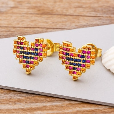 Fashion Colorful Color Charm Cubic Zirconia Rainbow Stud Earrings For Women