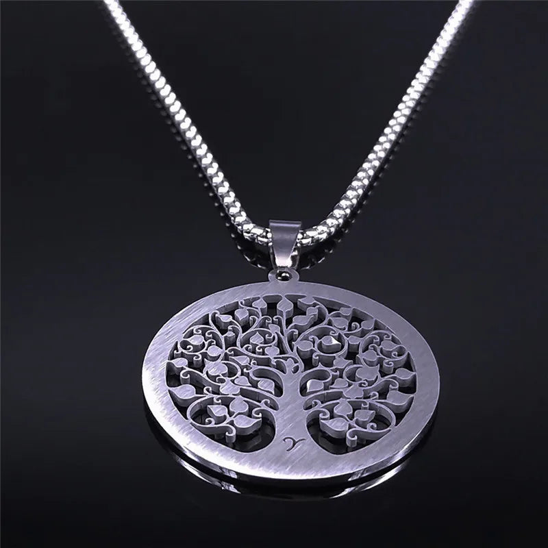 Tree of Life Stainless Steel Necklaces for Men/Wmen Blacke Crystal Pendant Necklace