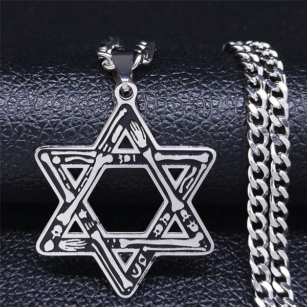 Goth Skull Hexagram Pendant Necklace for Women