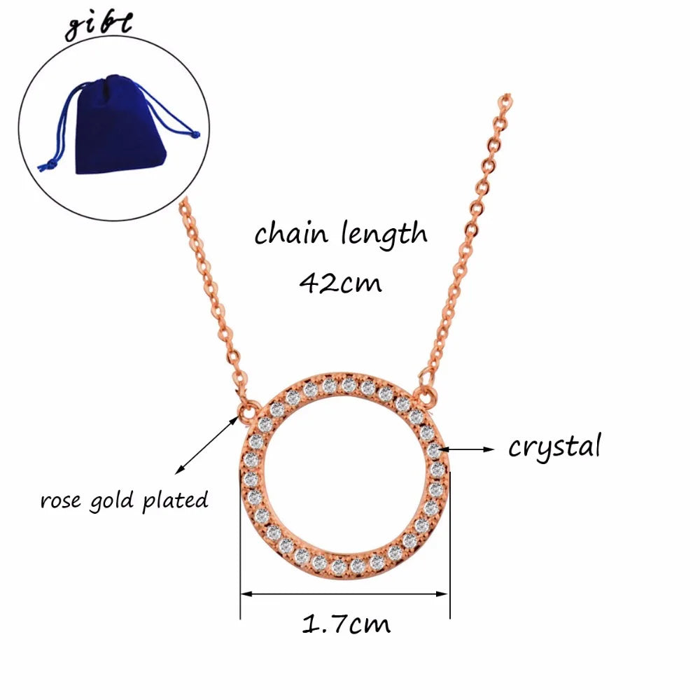 Shiny Paved Tiny Crysral Circle Round Choker Necklaces Pendant Silver Color Chain