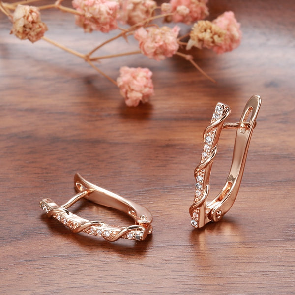 New 585 Rose Gold Inlay Micro Zircons Long Drop Earrings