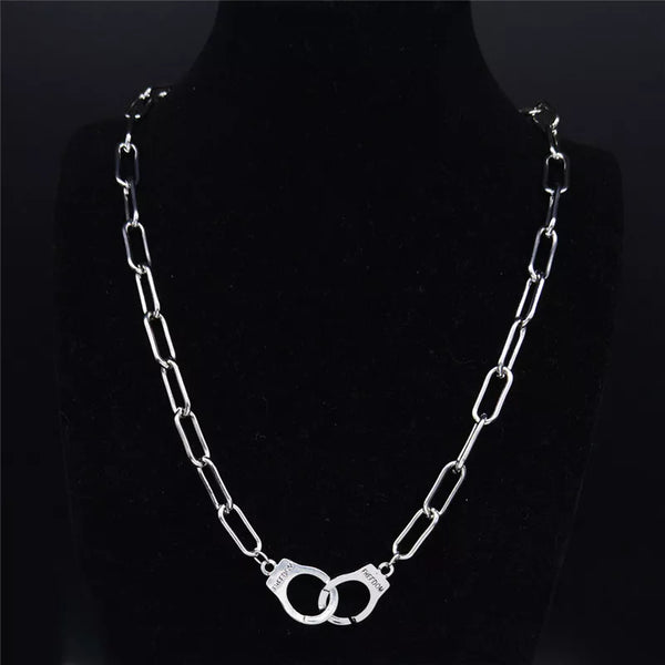 Stainless Steel Punk Handcuffs Choker Necklace Women Silver Color Necklaces Pendants