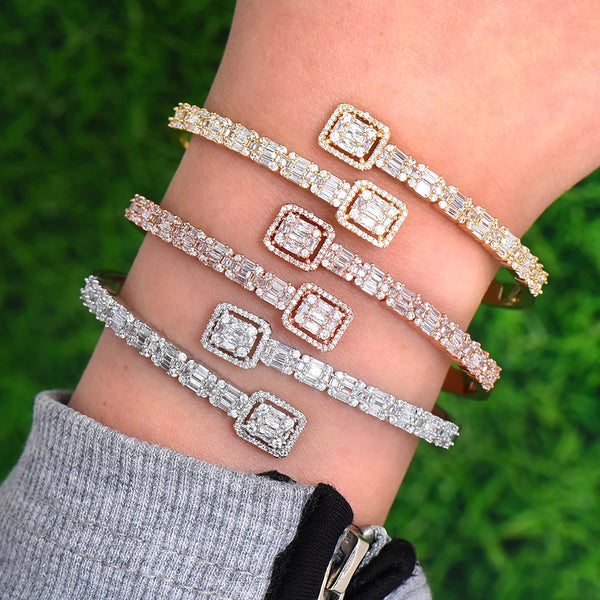 Trendy Luxury Stackable Bangle For Women Wedding Full Cubic Zircon Crystal CZ Dubai White Bracelet