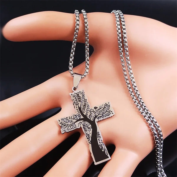 Tree of Life Cross Stainless Steel Talisman Necklaces Women/Men