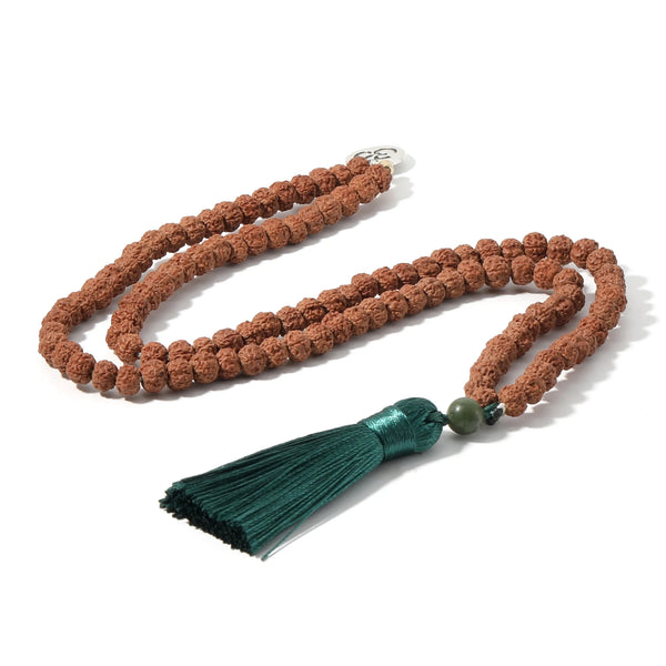 108Mala Handmade Beaded Rudraksha Necklace Yoga Meditation Tassel Necklace